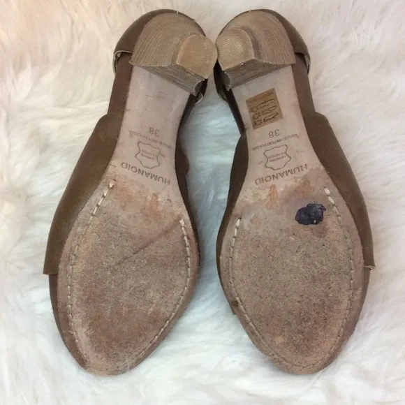 Humanoid Taupe Leather Heeled Sandals Sz-38/7.5