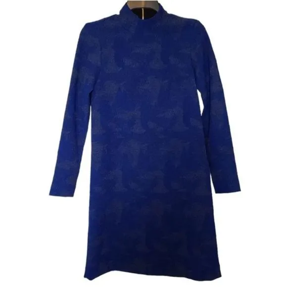 Hunter Bell Blue Grey Textured Long Sleeve Dress Exposed Zipper Size 2