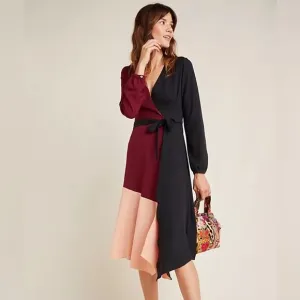 Hutch Anthropologie Rashida Colorblocked Midi Wrap Dress Size Small Valentine