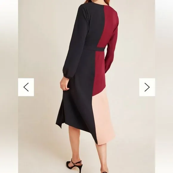 Hutch Anthropologie Rashida Colorblocked Midi Wrap Dress Size Small Valentine