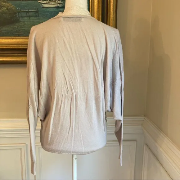 IRO Shocking Taupe Merino Wool Cashmere Silk V Neck Lace Lightweight Sweater