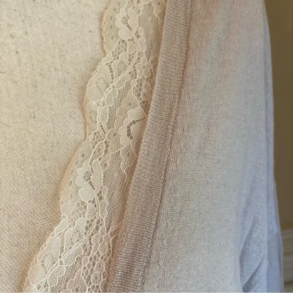 IRO Shocking Taupe Merino Wool Cashmere Silk V Neck Lace Lightweight Sweater