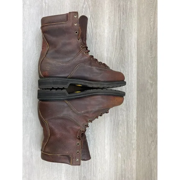Iron Age Mens 10.5 Combat Boot Brown Leather Lace Up Round Toe Vibram Sole Ankle