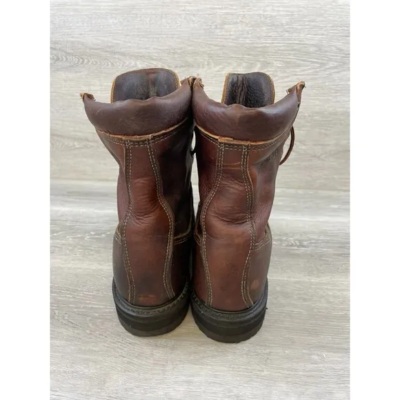 Iron Age Mens 10.5 Combat Boot Brown Leather Lace Up Round Toe Vibram Sole Ankle