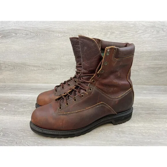 Iron Age Mens 10.5 Combat Boot Brown Leather Lace Up Round Toe Vibram Sole Ankle