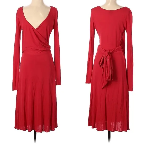 Issa London Classic Wrap Dress Red Long Sleeve
