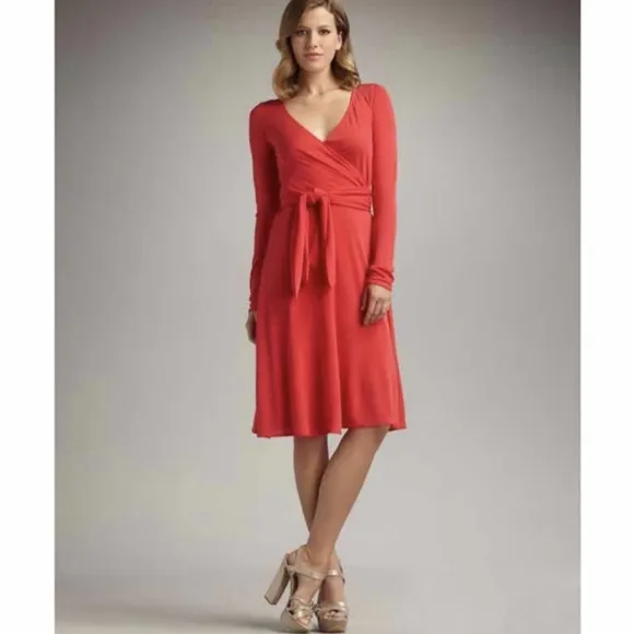 Issa London Classic Wrap Dress Red Long Sleeve