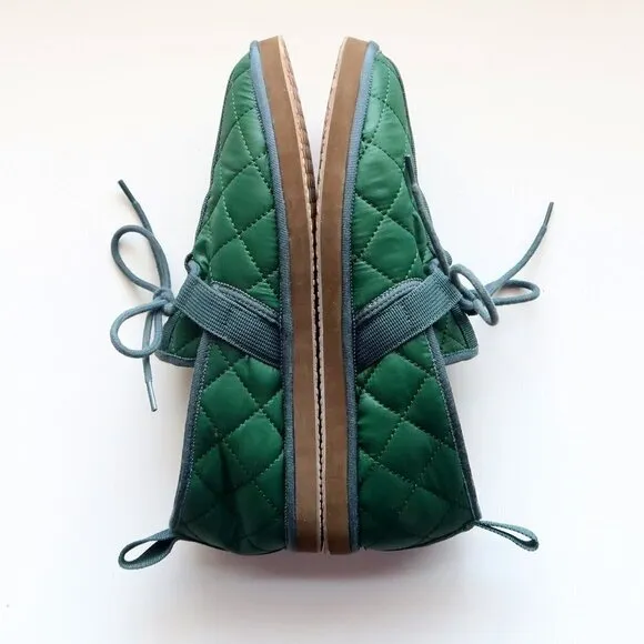 J. Crew Men's Green Quilted Nylon Chore Slippers / Shoes / Slipons with Laces 8