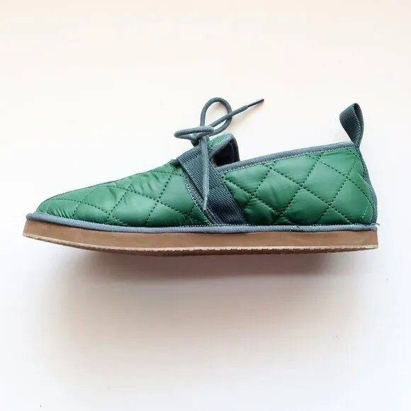 J. Crew Men's Green Quilted Nylon Chore Slippers / Shoes / Slipons with Laces 8