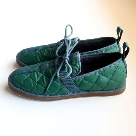 J. Crew Men's Green Quilted Nylon Chore Slippers / Shoes / Slipons with Laces 8