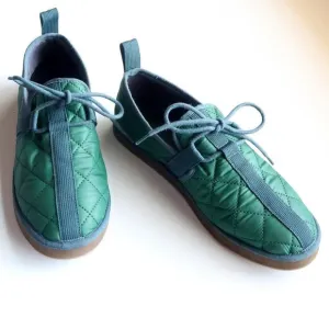 J. Crew Men's Green Quilted Nylon Chore Slippers / Shoes / Slipons with Laces 8