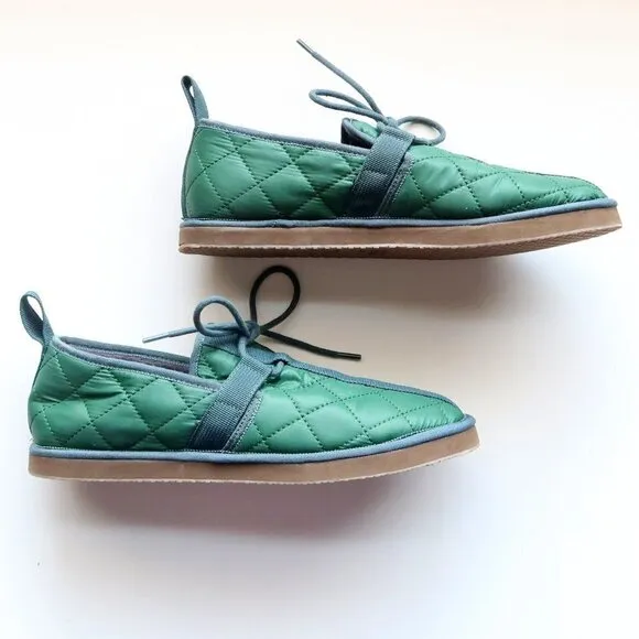 J. Crew Men's Green Quilted Nylon Chore Slippers / Shoes / Slipons with Laces 8