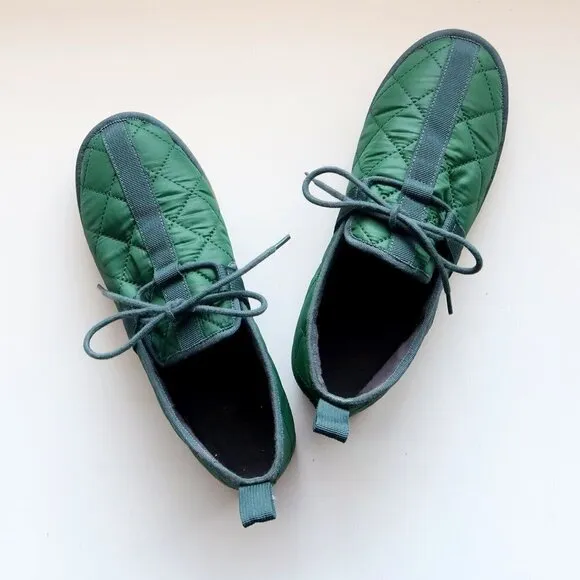 J. Crew Men's Green Quilted Nylon Chore Slippers / Shoes / Slipons with Laces 8