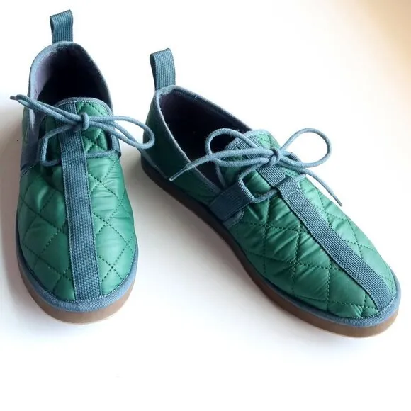 J. Crew Men's Green Quilted Nylon Chore Slippers / Shoes / Slipons with Laces 8