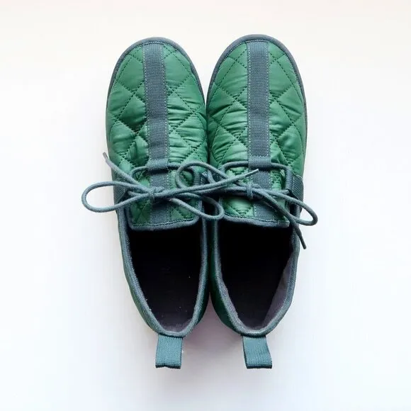 J. Crew Men's Green Quilted Nylon Chore Slippers / Shoes / Slipons with Laces 8