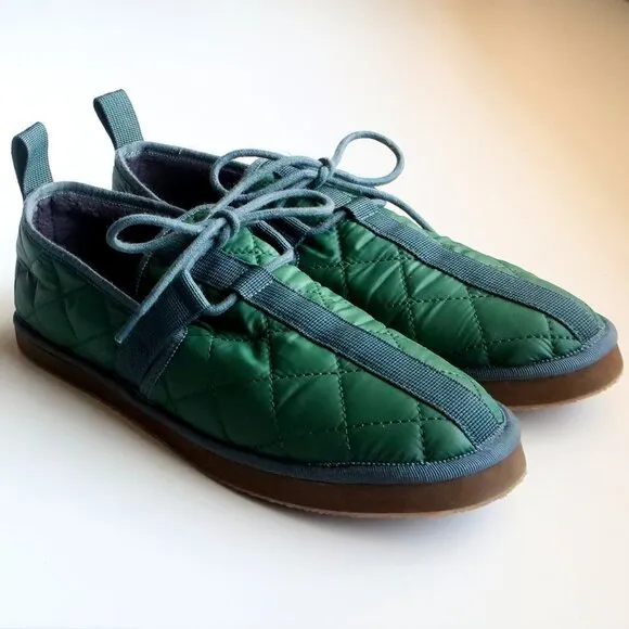 J. Crew Men's Green Quilted Nylon Chore Slippers / Shoes / Slipons with Laces 8
