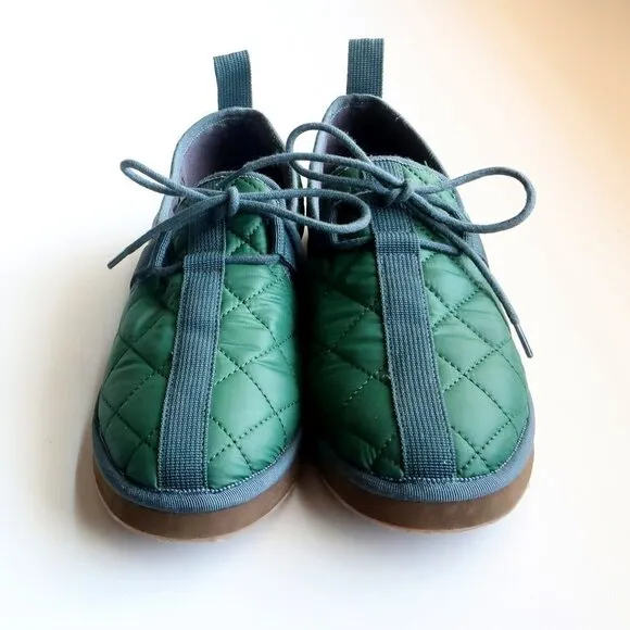 J. Crew Men's Green Quilted Nylon Chore Slippers / Shoes / Slipons with Laces 8