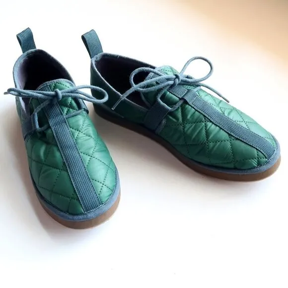 J. Crew Men's Green Quilted Nylon Chore Slippers / Shoes / Slipons with Laces 8