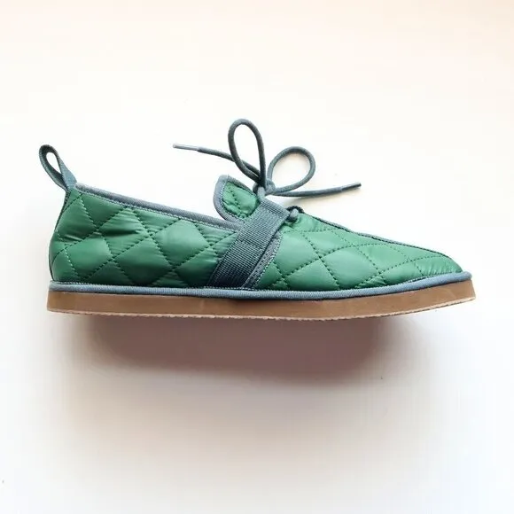 J. Crew Men's Green Quilted Nylon Chore Slippers / Shoes / Slipons with Laces 8