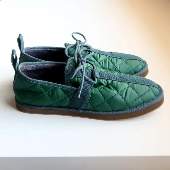 J. Crew Men's Green Quilted Nylon Chore Slippers / Shoes / Slipons with Laces 8