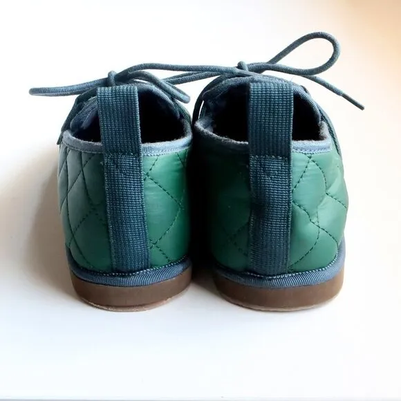 J. Crew Men's Green Quilted Nylon Chore Slippers / Shoes / Slipons with Laces 8