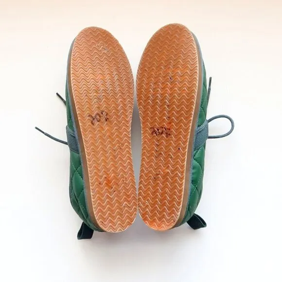 J. Crew Men's Green Quilted Nylon Chore Slippers / Shoes / Slipons with Laces 8