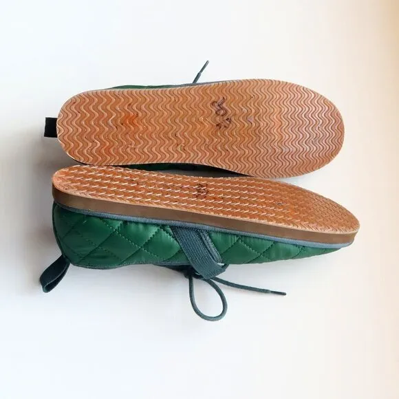 J. Crew Men's Green Quilted Nylon Chore Slippers / Shoes / Slipons with Laces 8