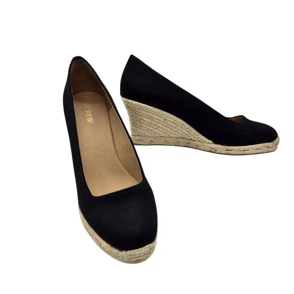 J. Crew Shoes Women’s Size 9 M Canvas  Espadrille Wedges Shoes Black