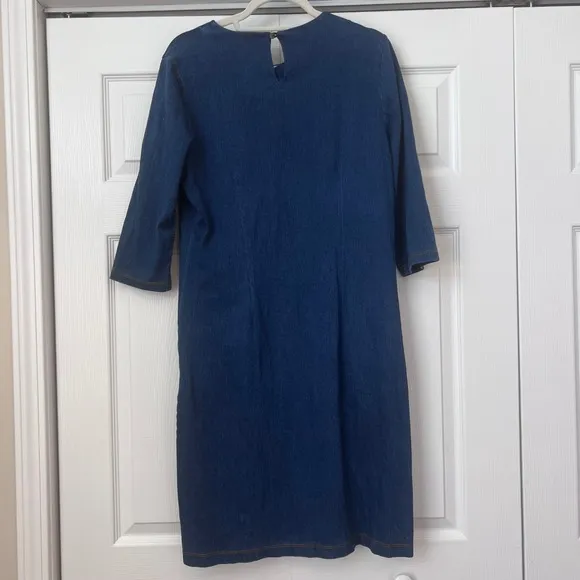 J. McLaughlin Denim Dress Casual 3/4 Sleeve Pockets Dark Wash Size L