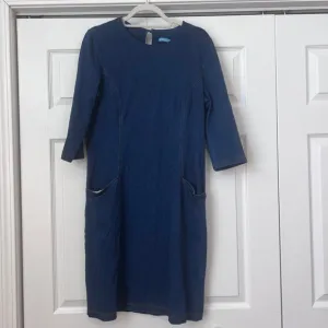 J. McLaughlin Denim Dress Casual 3/4 Sleeve Pockets Dark Wash Size L