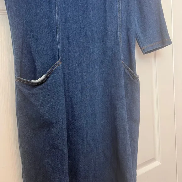 J. McLaughlin Denim Dress Casual 3/4 Sleeve Pockets Dark Wash Size L