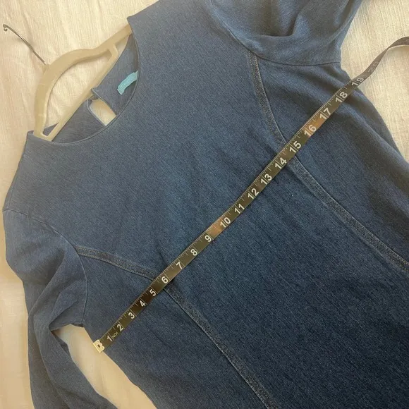 J. McLaughlin Denim Dress Casual 3/4 Sleeve Pockets Dark Wash Size L