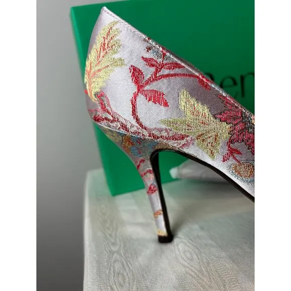 J. Renee Gorgeous Floral Multicolor Pastel Brocade Pumps Shoes 10.5 Wide
