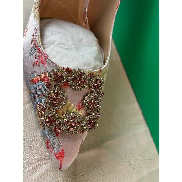 J. Renee Gorgeous Floral Multicolor Pastel Brocade Pumps Shoes 10.5 Wide