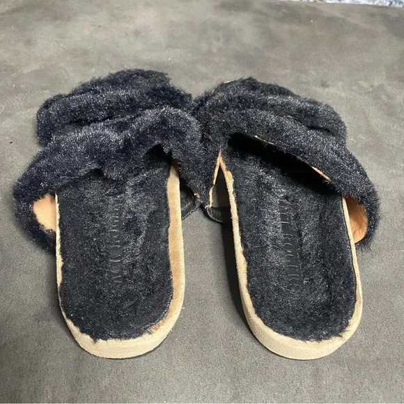 Jack Rogers Lauren Slide Sandals Black Faux Fur
