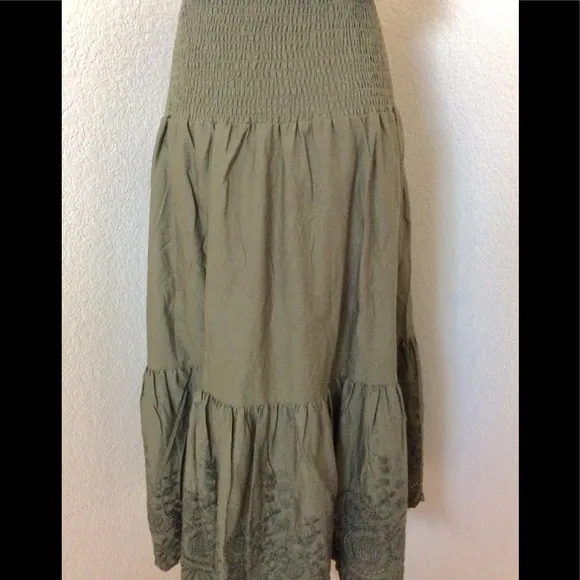 Jason Wu skirt tiered skirt army green smocked waste midi skirt embellished