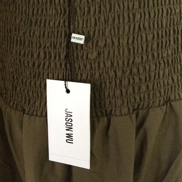 Jason Wu skirt tiered skirt army green smocked waste midi skirt embellished