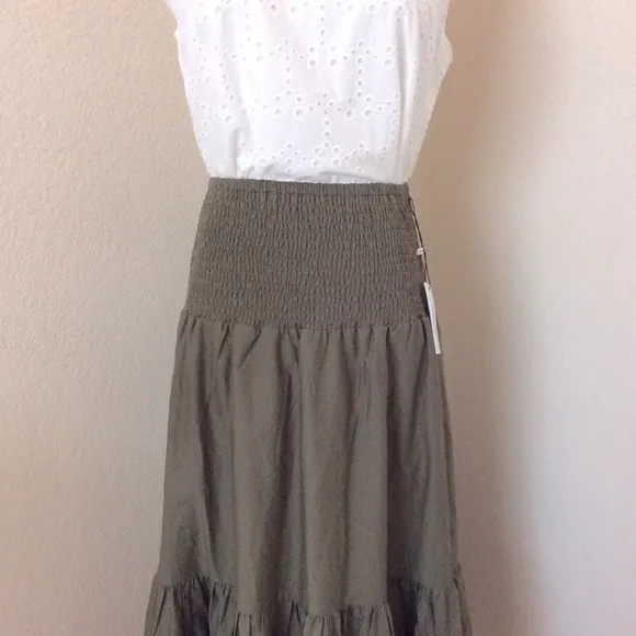Jason Wu skirt tiered skirt army green smocked waste midi skirt embellished