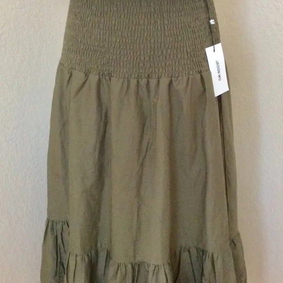 Jason Wu skirt tiered skirt army green smocked waste midi skirt embellished