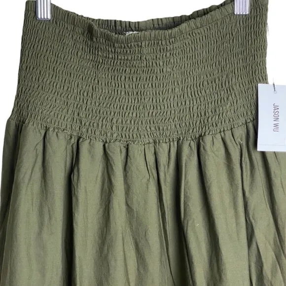 Jason Wu skirt tiered skirt army green smocked waste midi skirt embellished