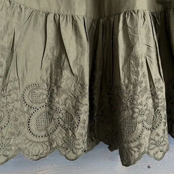 Jason Wu skirt tiered skirt army green smocked waste midi skirt embellished