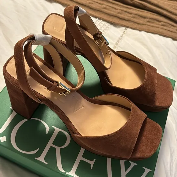 J.Crew Ankle strap platform heels in suede BX909