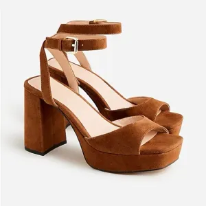 J.Crew Ankle strap platform heels in suede BX909