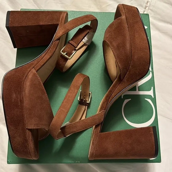 J.Crew Ankle strap platform heels in suede BX909
