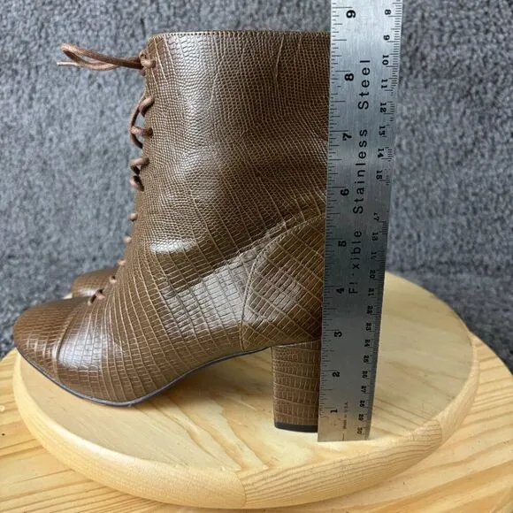 J.Crew Willa Ankle Boots Women 8.5 Lizard Embossed Leather Brown Cap Toe Lace Up