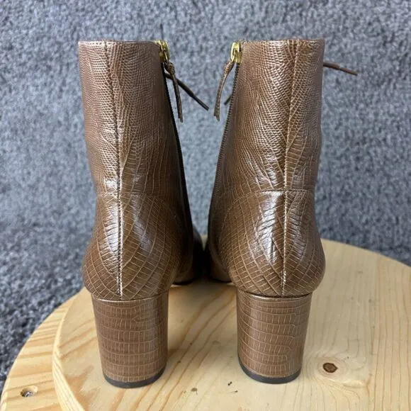 J.Crew Willa Ankle Boots Women 8.5 Lizard Embossed Leather Brown Cap Toe Lace Up