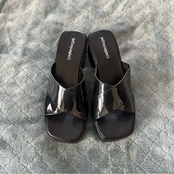 Jeffrey Campbell Black Mules with Glossy Finish Chunky Y2K  Barbie shoes 8