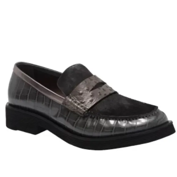 Jeffrey Campbell Lenna Gray Leather Penny Loafer Women’s Size 8.5
