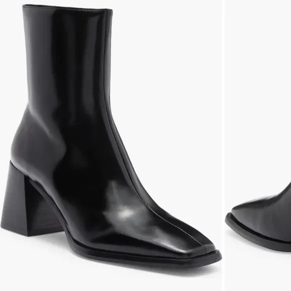 Jeffrey Campbell Sherpal Bootie Black Patent Leather Heeled Square Toe