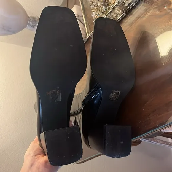Jeffrey Campbell Sherpal Bootie Black Patent Leather Heeled Square Toe